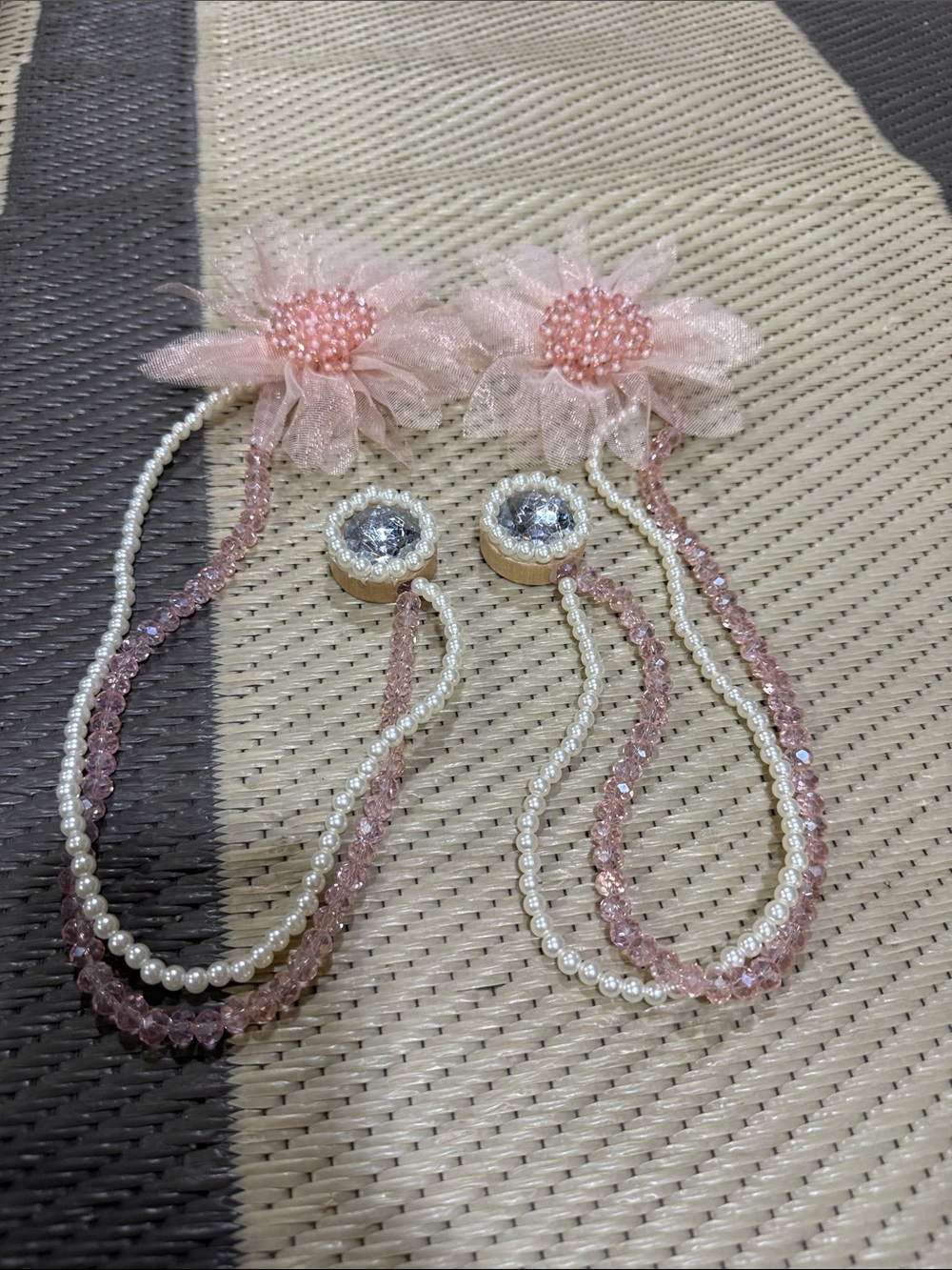 Pink Floral Pearl Beaded Curtain Tiebacks